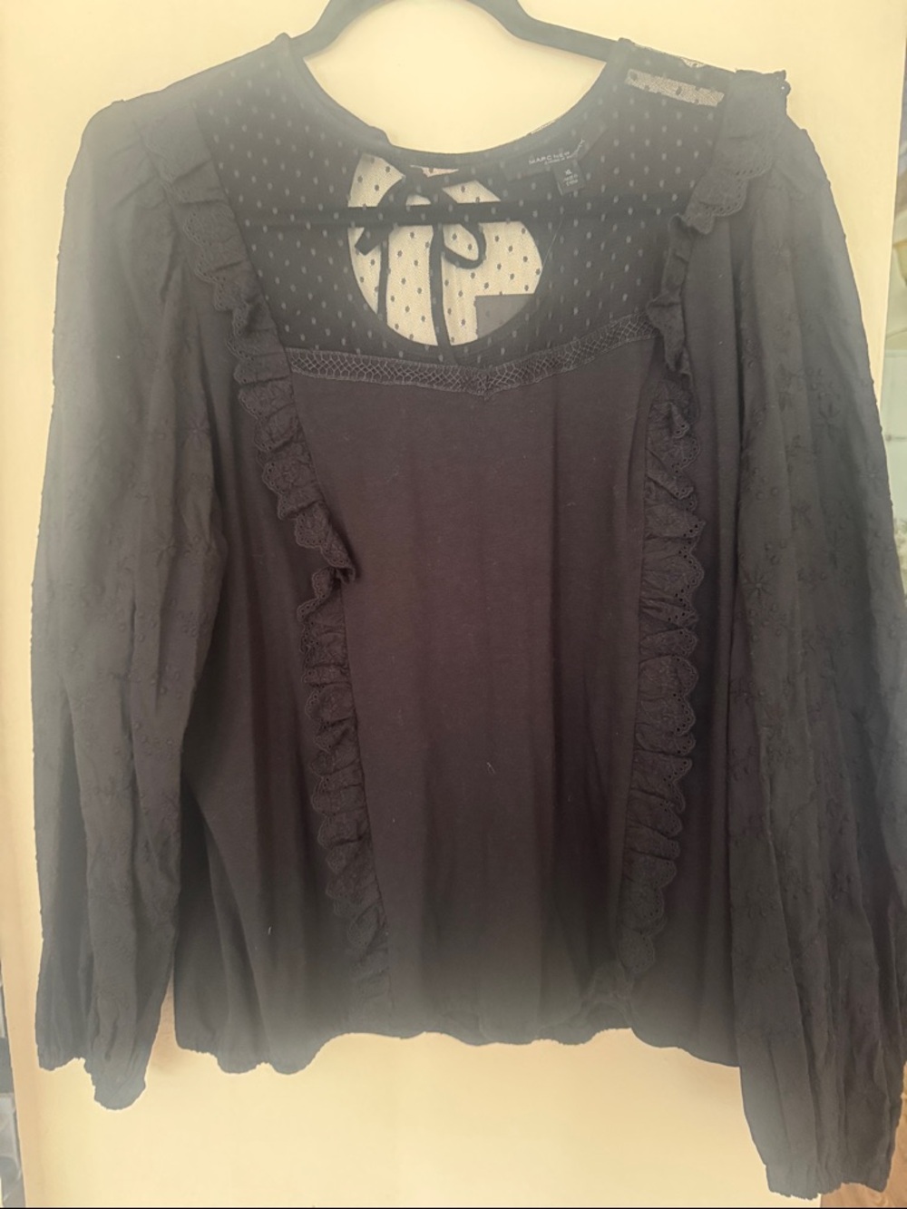 Marc New York Black Lace-Trim Long Sleeve Blouse